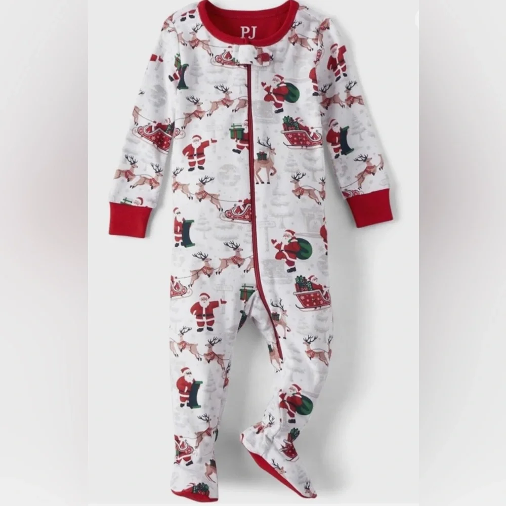 The Children’s Place Santa and Reindeer Christmas Footie Pajama Size 9-12m - Picture 2 of 3